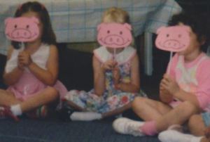 My daughter, Angela (R), performing in her Three Pigs preschool play